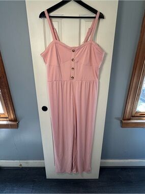 No Boundaries Light Pink Button-Front Jumpsuit
